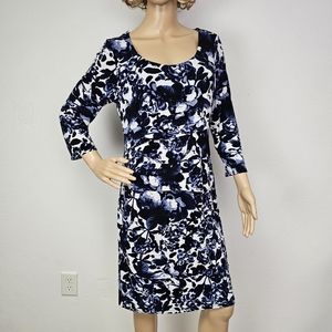 Dress INC International Concepts Sheath Blue Floral Knit Sz L Party Career